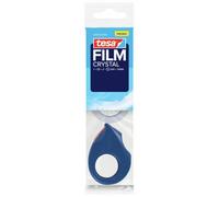tesa Mini Dispensador con 2 rollos tesafilm CRYSTAL - 10 m x 15 mm | Dispensador manual compacto y recargable - Para pegar con una mano - Incluye 2 rollos - Rojo/azul