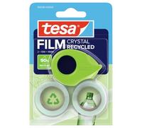 tesa MINI DISPENSER RECYCLED - Carcasa de plástico 100% reciclado procedente de residuos de producción - Dispensador de cinta adhesiva con 2 rollos tesafilm CRYSTAL RECYCLED 10 m x 19 mm