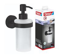 tesa Dispensador de jabón MOON BLACK, vidrio satinado, autoadhesivo sin taladro, 200 ml, negro mate