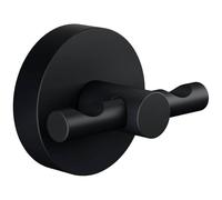 tesa Moon Black Gancho para Albornoz - 65 x 50 x 53 mm | Juego de 2 ganchos de bańo sin taladrar - Negro mate - Metal con recubrimiento en polvo - Adhesivo incluido