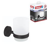 tesa® MOON BLACK Soporte y Porta Cepillo de Dientes para Baños con Estilo Industrial o Moderno - Autoadhesivo, Sin Taladro - 96 mm x 70 mm x 109 mm - Negro Mate