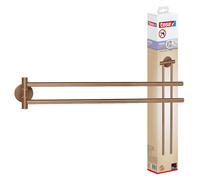 tesa MOON BRONZE Toallero de bańo - 84 x 50 x 456 mm | Toallero giratorio de dos brazos sin taladrar - Metal con recubrimiento PVD - Adhesivo incluido