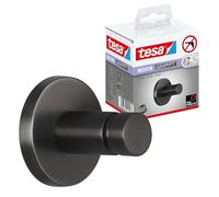 tesa MOON Gancho Autoadhesivo para Toallas - Colgador de Metal Revestido de PVD, Cepillado en Grafito - sin Taladrar, Incluye Solución Adhesiva - 37 mm x 37 mm x 36 mm