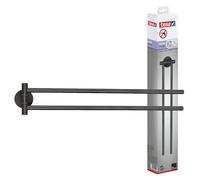 tesa Moon Graphite Toallero de bańo - 84 x 50 x 456 mm | Toallero giratorio de dos brazos sin taladrar - Metal con recubrimiento PVD - Adhesivo incluido