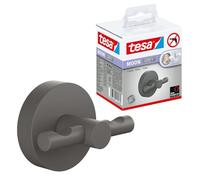 tesa MOON GREY Gancho para albornoz - 65 x 50 x 53 mm | Juego de 2 ganchos de bańo sin taladrar - Gris mate - Metal con recubrimiento en polvo - Adhesivo incluido