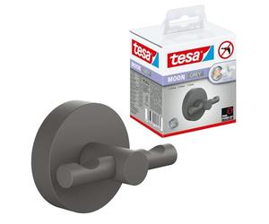 tesa MOON GREY Gancho para albornoz - 65 x 50 x 53 mm | Juego de 2 ganchos de bańo sin taladrar - Gris mate - Metal con recubrimiento en polvo - Adhesivo incluido
