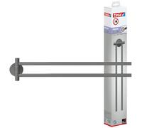 tesa MOON GREY Toallero de bańo - 84 x 50 x 456 mm | Toallero giratorio de dos brazos sin taladrar - Metal con recubrimiento en polvo - Adhesivo incluido