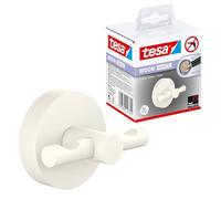 tesa MOON WHITE Gancho para albornoz - 65 x 50 x 53 mm | Juego de 2 ganchos de bańo sin taladrar - Blanco mate - Metal con recubrimiento en polvo - Adhesivo incluido