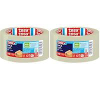 tesa pack Eco & Strong ecoLogo, Cinta de Embalaje Amigable con el Medio Ambiente de PP 100% Reciclado, Resistente a los Rayos UV y al Paso del Tiempo, Transparente, 66 m x 50 mm (Paquete de 2)