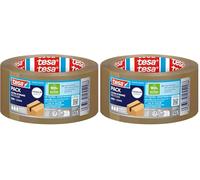 tesa pack eco & ultra strong Cinta Adhesiva de Embalaje Hecha con Material reutilizado, Cierre Seguro de Paquetes de Hasta 30 kg de Peso, 1 Rollo de 66m x 50mm (Paquete de 2)