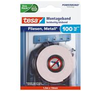 tesa Cinta de montaje Powerbond extra fuerte doble cara azulejos/metal 100 kg/m 1,5 m x 19 mm