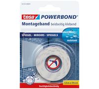 tesa Powerbond Cinta Doble Cara ESPEJOS, Cinta Doble Cara para Espejos, Cinta Adhesiva Resistente a la Humedad para Baños y Duchas, 1.5 m x 19 mm