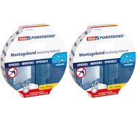tesa Powerbond Cinta Doble Cara ESPEJOS, Cinta Doble Cara para Espejos, Cinta Adhesiva Resistente a la Humedad para Baños y Duchas, 5 m x 19 mm (Paquete de 2)