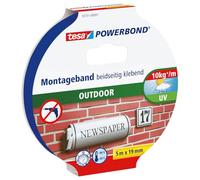 tesa Powerbond Cinta Doble Cara OUTDOOR, Cinta de Montaje para Exteriores, Resistente a los Rayos UV, al Agua y a la Temperatura, Soporta hasta 1 kg por Cada 10 cm de Cinta, 5m x 19mm