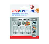 TESA PowerStrips · 3 Ganchos Adhesivos · Tamaño S · 0,5kg · Transparente