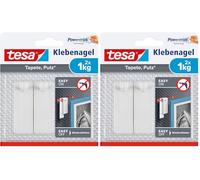 tesa Powerstrips, Clavo Adhesivo para Yeso y Papel Pintado, Gancho Reutilizable Doble Cara para Cuadros y Objetos Decorativos, Fijación de 1.0 kg, 2 Unidades, Blanco (Paquete de 2)
