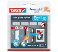 tesa Powerstrips CLICK - Tiras Adhesivas para Colgar y Descolgar Marcos de Fotos y Decoraciones sin Taladrar - Almohadillas Autoadhesivas con Sistema de Clic ON y OFF - 6 x 2 Medianas y 8 x 2 Grandes