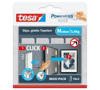 tesa Tiras adhesivas Powerstrips CLICK – Clic ON/OFF, medianas, 16 x 2 unidades