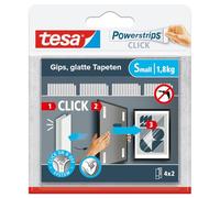 tesa Powerstrips CLICK - Tiras adhesivas para sujetar y soltar marcos de fotos y decoración de pared sin taladrar - Tiras adhesivas con sistema de clic ON y OFF - Pequeño - 4 x 2 Piezas