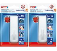 tesa Powerstrips Ganchos Adhesivos Rectangulares XL - Colgadores con Fijación Extra Fuerte - Soporte Reutilizable para Baño o Cocina - Montaje sin Taladrar - Blanco - 1 Gancho, 3 Powerstrips XL