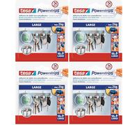 tesa Powerstrips Grande, Tiras Adhesivas Doble Cara adecuadoes para Superficies Planas y Lisas, Para Objetos de hasta 2 kg, Paquete con 10 Powerstrips (Paquete de 4)