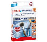 tesa Powerstrips transparentes para decoración - 1 kg - Paquete de 8 | Tiras transparentes para decoraciones ligeras - autoadhesivas, hasta 1 kg - se retiran sin dejar marcas