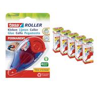 tesa Roller Adhesivo Permanente ecoLogo - Rodillo adhesivo recargable con cinta resistente al desgarro y película adhesiva de doble cara + casete de recambio de rodillo 5-14 m x 8,4 mm c/u