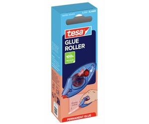 tesa Roller ecoLogo Pegamento en Cinta Permanente Ambidiestro, Rodillo Adhesivo con Cinta PET Resistente al Rompimiento, 8.5 m x 8.4 mm