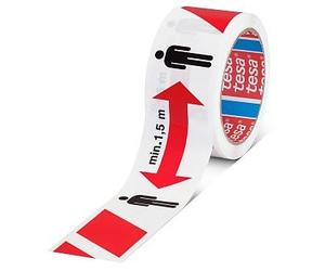 TESA Set de 6 Rollos de Cinta de Seguridad Bicolor Rojo/Blanco 50x50mm