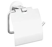 tesa Soporte portarrollos WC con Tapa EXXCELLENT, metal cromado brillante, autoadhesivo, tecnología adhesiva de montaje, 140mm x 138mm x 52mm