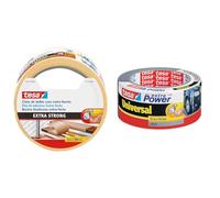 tesa TE05671-00000-11 Cinta doble cara Extra fuerte 10m x 50mm beige, Standard & Cinta adhesiva americana 25 mt x 50 mm extra power color plata