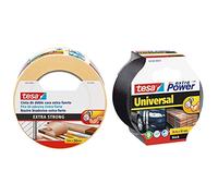 tesa TE05672-00000-11 Cinta Doble Cara Extra Fuerte + Extra Power Universal , Cinta Adhesiva Americana Reforzada para Reparar, Fijar, Agrupar, Reforzar o Sellar
