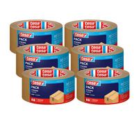 tesa tesapack STRONG PAPER - Cinta de embalaje de papel - 92% Materiales renovables - Rasgable a mano - Cinta de embalaje para paquetes medianos - Marrón - 6 rollos de 50 m x 50 mm cada uno
