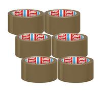 tesa tesapack UNIVERSAL cinta adhesiva - fuerte resistencia adhesiva, resistente a desgarros, desenrollable silencioso, libre de disolventes, película PP - Marrón - 6 x 66 m x 50 mm