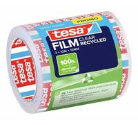 tesafilm CLEAR RECYCLED - cinta adhesiva transparente - plástico 100% reciclado - resistente al desgarro - adhesivo, sin disolventes y resistente al envejecimiento - 3 rollos de 10 m x 15 mm cada uno