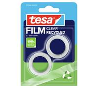 tesafilm CLEAR RECYCLED - cinta adhesiva transparente - plástico 100% reciclado - resistente al desgarro - adhesivo, sin disolventes y resistente al envejecimiento - 2 rollos de 10 m x 15 mm cada uno
