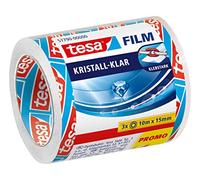 tesa Cinta adhesiva tesafilm Cristal Clear, Ultra transparente, alta adhesión, 3 rollos 10 m x 15 mm