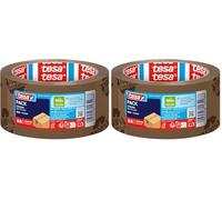 tesapack Eco & Strong ecoLogo - Cinta de Embalaje Amigable con el Medio Ambiente de PP 100% Reciclado, Resistente a los Rayos UV y al Paso del Tiempo - marrón impreso - 66 m x 50 mm (Paquete de 2)