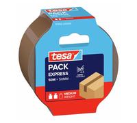 tesapack Express Cinta de embalaje - Marrón - 1 rollo - 50 m x 50 mm | Cinta de embalaje de PE de gran adherencia - Rasgable a mano - Resistente a los rayos UV y al envejecimiento