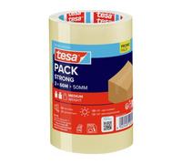 tesapack Strong Cinta de embalaje - Transparente - 3 rollos - 66 m x 50 mm | Cinta de embalaje de PP - Para paquetes medianos - Resistente al desgarro - Desenrollado silencioso