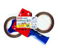 tesapack Ultra Fuerte y Dispensador Manual con 2 Cintas Adhesivas de PVC Extra Resistentes al Desgarro - Marrón - 66 m x 50 mm
