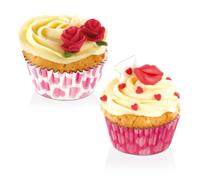 Tescoma - Pack 100 Moldes de Papel Ø 4 cm Delicia Corazones - Mini Cápsulas para Cupcakes y Repostería - Resistentes al Calor - Desechables