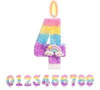 TESGADGETS Velas Arcoíris con Número 4 - Colorido adorno para pasteles de cumpleaños, perfecto para la decoración del 4.º cumpleaños de niñas y niños