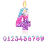 TESGADGETS Velas de cumpleaños de patas adorables - Vela con el número 4, adorno para pastel con patas de gato y perro, decoraciones de estilo animado para el cuarto cumpleaños de niños y niñas