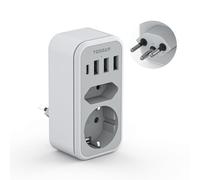 TESSAN Adaptador Enchufe Suiza, 6 en 1 Adaptador Switzerland Europe con 1 USB C y 3 USB A, 2500W Cargador, Adapter Enchufe de España a Suiza, Adapter Tipo J para Liechtenstein Jordán