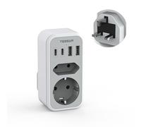 TESSAN Adaptador Enchufe UK, 6 en 1 Adaptador Enchufe Irlanda con 2 USB C y 2 USB A, Adapter Ingles a Español, Reino Unido, Adapter Tipo G para Londres Inglaterra Escocia