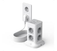 TESSAN Enchufe múltiple de 8 enchufes con 2 USB C, cable de extensión de 5 m, regleta de enchufes con protección contra sobretensiones, 3 enchufes múltiples, enchufe de distribución con interruptor