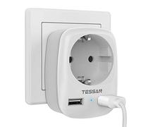 TESSAN Enchufe Multiple de Pared con Doble USB, 1 Toma de CA, 4000W, Blanco