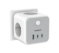 TESSAN Ladron Enchufe con 2 USB C, 6 en 1 Ladron Cubo con 3 Tomas y 3 USB