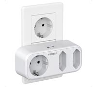 TESSAN Ladron Enchufes con 2 USB, 6 en 1 Enchufes Multiples, 3 Tomas CA Regleta Pared 3600W Máx, Cargador USB C para Casa Cocina Oficina, Compatible con Dispositivos Móviles y Portátiles, Blanco